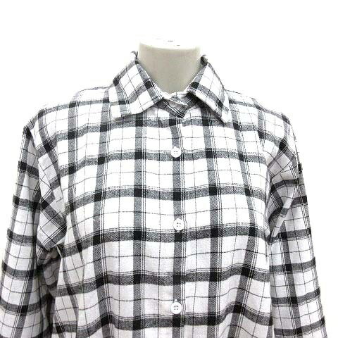 【中古】ジュノア JUNOAH シャツワンピース ひざ丈 チェック 長袖 L 白 ホワイト 黒 ブラック /YK レディース 【ベクトル 古着】 240113