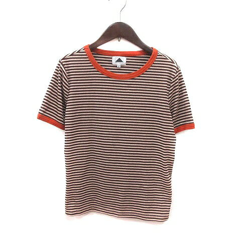 【中古】アビトーキョー ABITOKYO ニット カットソー ボーダー 半袖 M 茶 ブラウン ベージュ /MS レディース 【ベクトル 古着】 240507