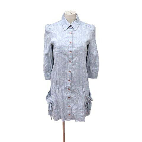 【中古】ジルスチュアート JILL STUART シャツワンピース ミニ 長袖 麻混 リネン混 2 青 ライトブルー /YK レディース 【ベクトル 古着】 240514