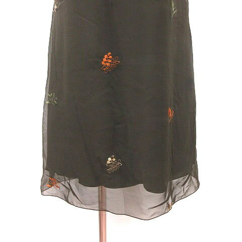 【中古】コムサデモード COMME CA DU MODE ワンピース ひざ丈 刺繍 ノースリーブ M カーキ オレンジ 白 アイボリー /MS レディース 【ベクトル 古着】 240527