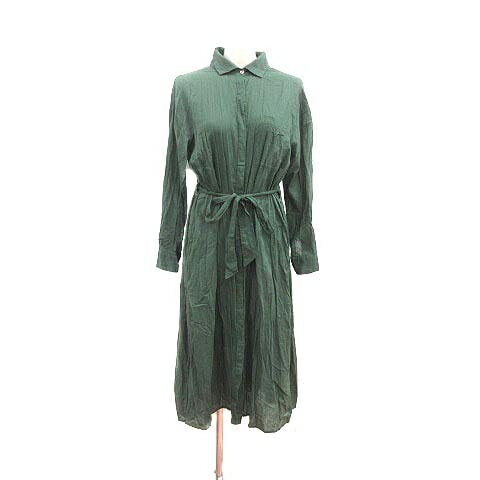 【中古】ナイスクラップ NICE CLAUP continuer de NICE CLAUP シャツワンピース ロング ウエストマーク 長袖 M 緑 グリーン /YK レディース 【ベクトル 古着】 240610
