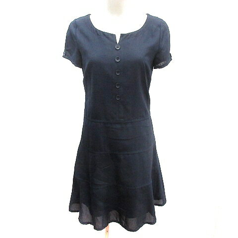 【中古】ナチュラルビューティーベーシック NATURAL BEAUTY BASIC シャツワンピース ひざ丈 ノーカラー 半袖 M 紺 ネイビー /AU レディース 【ベクトル 古着】 240712 【中古】ナチュラルビューティーベーシック NATURAL BEAUTY BASIC シャツワンピース ひざ丈 ノーカラー 半袖 M 紺 ネイビー /AU レディース 【ベクトル 古着】 240712