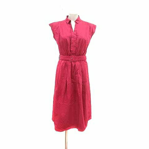 【中古】シンプリシテェ SIMPLICITE シャツワンピース ひざ丈 ベルト フレンチスリーブ 赤 レッド /YK レディース 【ベクトル 古着】 240807