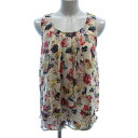 【中古】ミスティウーマン mysty woman シャツ ブラウス プリーツ フリル 花柄 ノースリーブ M ベージュ /AU ●RY レディース 【ベクトル 古着】 240810(4)