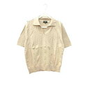 【中古】エンスウィート レナウン ensuite ニット カットソー スキッパーカラー 総柄 半袖 TL7 ベージュ /YK レディース 【ベクトル 古着】 2...