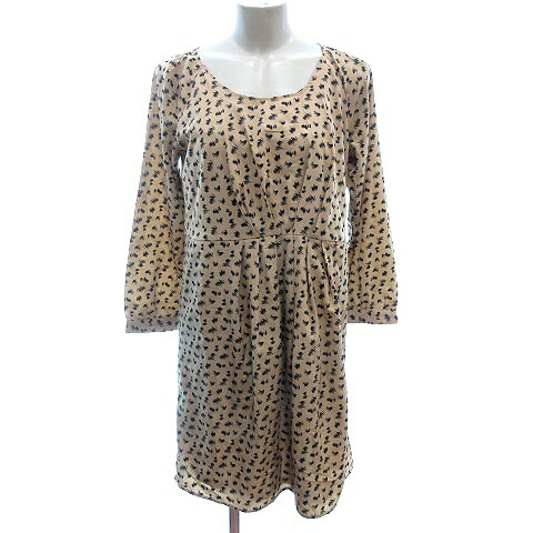 【中古】シンプリシテェ Simplicite シャツワンピース ミニ 総柄 長袖 ベージュ /AU レディース 【ベクトル 古着】 240819