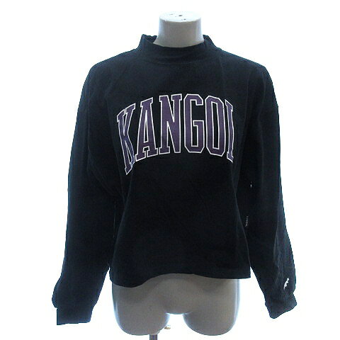 【中古】カンゴール KANGOL カットソー ハイネック ロゴ プリント 長袖 M 黒 ブラック /AU レディース 【ベクトル 古着】 240819
