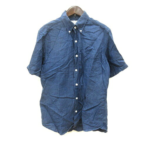 【中古】グリーンレーベルリラクシング ユナイテッドアローズ green label relaxing シャンブレーシャツ ボタンダウン 半袖 麻 リネン M 紺 ネイビー /MN メンズ 【ベクトル 古着】 240826