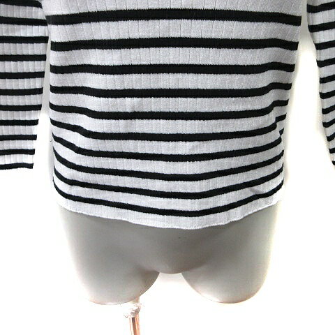 【中古】アプワイザーリッシェ Apuweiser-riche カットソー ボーダー 七分袖 2 白 ホワイト 黒 ブラック /YI レディース 【ベクトル 古着】 240911