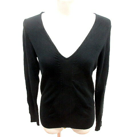 【中古】ミッシェルクラン MICHEL KLEIN ニット カットソー Vネック 長袖 絹 シルク 38 黒 ブラック /RT ■MO レディース 【ベクトル 古着】 240924