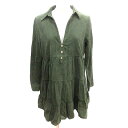 【中古】ザラ ZARA シャツワンピース ミニ コーデュロイ 長袖 S カーキ 緑 グリーン /AU レディース 【ベクトル 古着】 241025