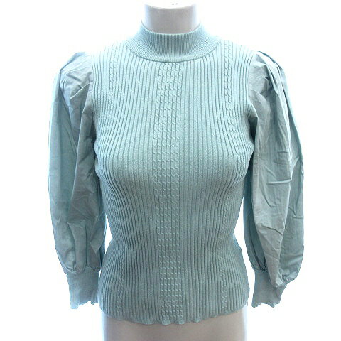 【中古】アンドクチュール And Couture ニット カットソー ハイネック 切替 バルーンスリーブ 七分袖 38 M 緑 グリーン /AU レディース 【ベクトル 古着】 241107