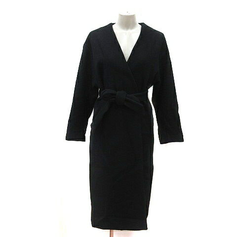 【中古】エジック Ezick ノーカラーコート ウール 総裏地 ウエストマーク M 黒 ブラック /MS レディース 【ベクトル 古着】 241122