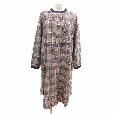 【中古】ルコリ le colis シャツワンピース ひざ丈 チェック 長袖 ベージュ 紺 ネイビー /YK レディース 【ベクトル 古着】 241127 【中古】ルコリ le colis シャツワンピース ひざ丈 チェック 長袖 ベージュ 紺 ネイビー /YK レディース 【ベクトル 古着】 241127