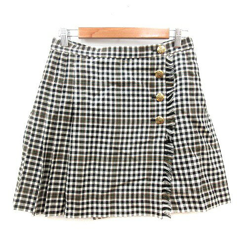【中古】ドゥーズィエムクラス DEUXIEME CLASSE L'ALLURE ラップスカート プリーツ ミニ チェック ウール 白 アイボリー 茶 ブラウン /MN レディース 【ベクトル 古着】 241207