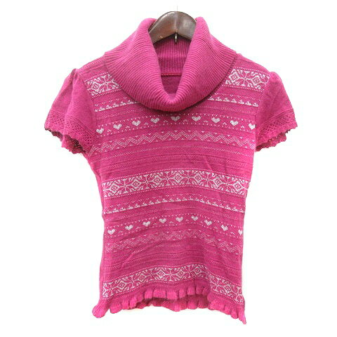 【中古】プライベートレーベル Private label ニット セーター オフタートル 総柄 半袖 ラメ アンゴラ混 M ピンク /MN レディース 【ベクトル 古着】 241210