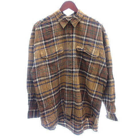 【中古】ニコアンド Niko and.. ステンカラーシャツ ブラウス オーバーサイズ チェック 長袖 F M 黄土色 黄色 イエロー /AU レディース 【ベクトル 古着】 241209