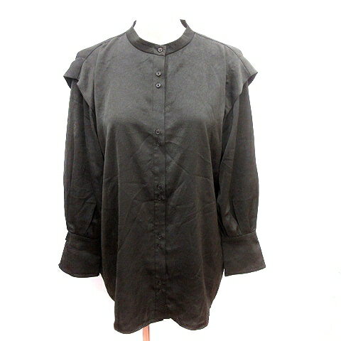 【中古】ジーナシス JEANASIS チュニック シャツ ブラウス ノーカラー フリル 長袖 F M 黒 ブラック /AU レディース 【ベクトル 古着】 241209