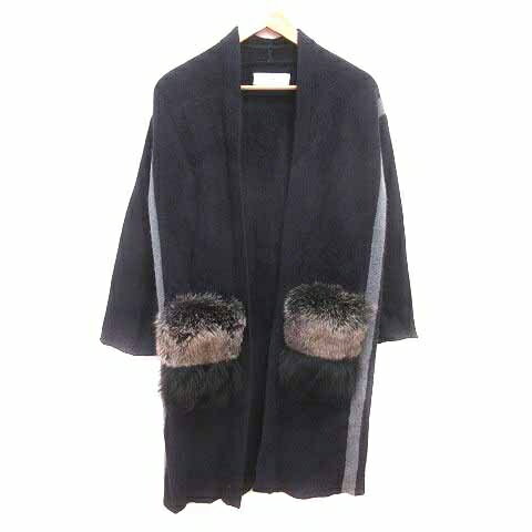 【中古】シュガーローズ Sugar Rose ノーカラーコート ロング 前開き フォックスファー ウール F 紺 ネイビー /YK レディース 【ベクトル 古着】 241228 【中古】シュガーローズ Sugar Rose ノーカラーコート ロング 前開き フォックスファー ウール F 紺 ネイビー /YK レディース 【ベクトル 古着】 241228