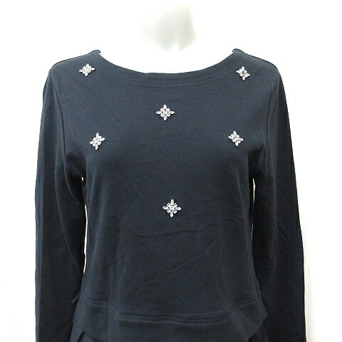 【中古】エプローブ Eprouve ワンピース ひざ丈 長袖 ドッキング ビジュー L 黒 ブラック 紺 ネイビー /YI レディース 【ベクトル 古着】 241226