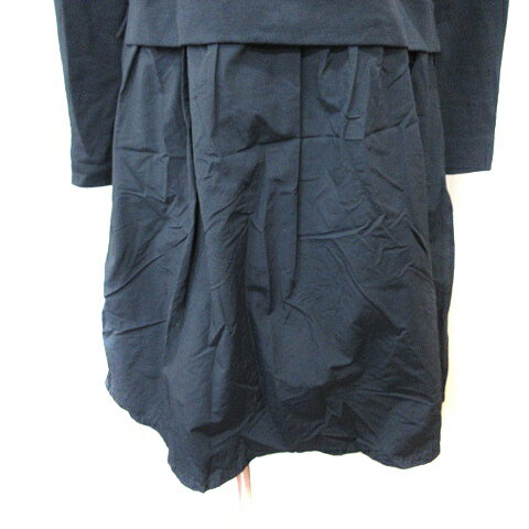 【中古】エプローブ Eprouve ワンピース ひざ丈 長袖 ドッキング ビジュー L 黒 ブラック 紺 ネイビー /YI レディース 【ベクトル 古着】 241226