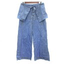 【中古】ルシェルブルー LE CIEL BLEU ワイドパンツ ボタンフライ 変形デザイン シャツ ストライプ ウエストマーク 36 S 水色 ライトブルー /...