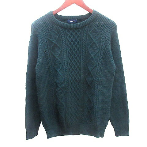 【中古】ネイビー NAVY ニット セーター クルーネック ケーブル 長袖 M 緑 グリーン /AU ●RY メンズ 【ベクトル 古着】 250203