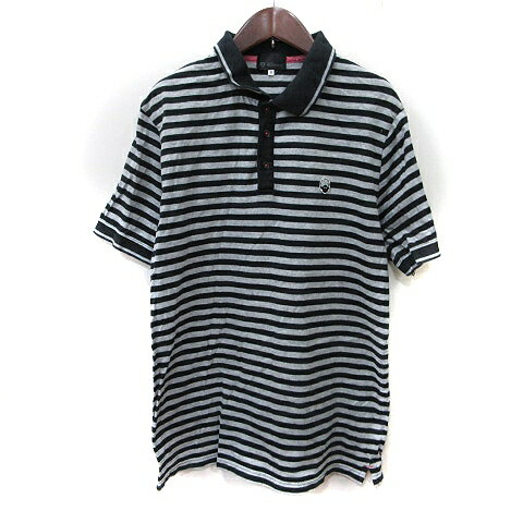 【中古】タケオキクチ ミクスパイス TK MIXPICE ポロシャツ ボーダー 半袖 ワッペン 4 XL 黒 ブラック ..