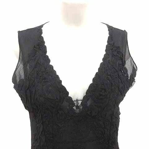 【中古】ジャンニロジュディチェ GIANNI LO GIUDICE ブラウス シアー ナイロン Vネック 刺しゅう ノースリーブ ウール 42 XL 黒 ブラック /YK レディース 【ベクトル 古着】 250410