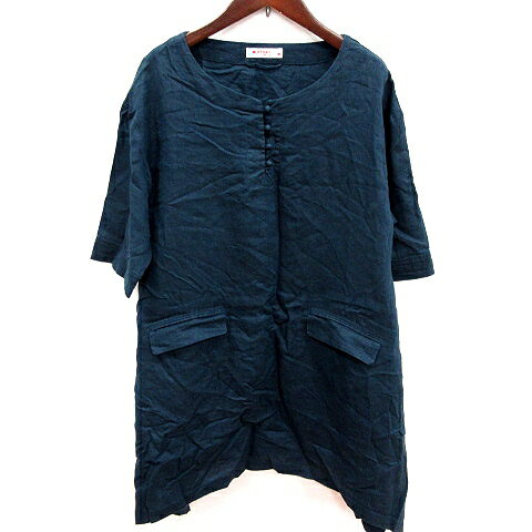 【中古】ビームスハート BEAMS HEART ワンピース Aライン ひざ丈 七分袖 麻 リネン 紺 ネイビー /RT レディース 【ベクトル 古着】 250402