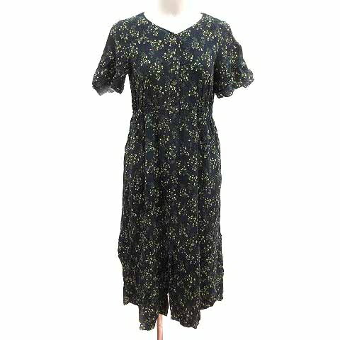 【中古】グローバルワーク GLOBAL WORK シャツワンピース ロング 花柄 半袖 M 紺 ネイビー /YK レディース 【ベクトル 古着】 250402