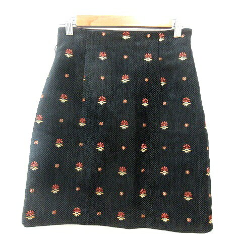 【中古】リリーブラウン Lily Brown タイトスカート ミニ 刺繍 ヘリンボーン柄 0 XS 黒 ブラック /MN レディース 【ベクトル 古着】 250404