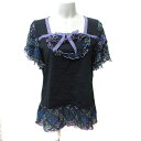 【中古】アナスイ ANNA SUI カットソー スクエアネック フレア袖 切替 シフォン フリル 半袖 ML マルチカラー /YI レディース 【ベクトル 古着...