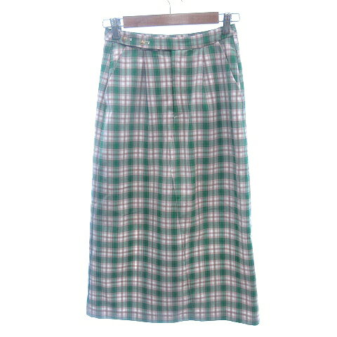 【中古】イデム idem タイトスカート ロング チェック S 茶 ブラウン 緑 グリーン /AU レディース 【ベクトル 古着】 250408