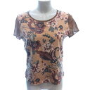 【中古】ヒロココシノ HIROKO KOSHINO カットソー Tシャツ ラウンドネック 切替 チュール 花柄 半袖 9 M ベージュ 茶 ブラウン /AU レディース 【ベクトル 古着】 250415