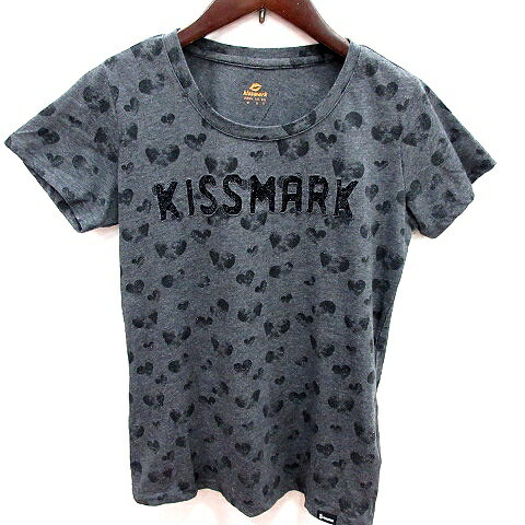 【中古】キスマーク KISSMARK カットソー Uネック 半袖 総柄 M グレー /RT レディース 【ベクトル 古着】 250417