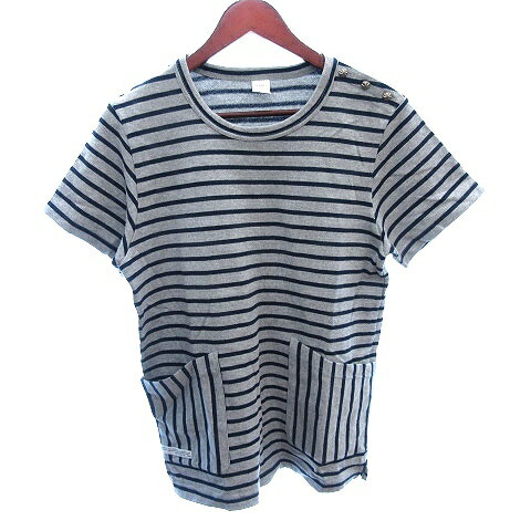 【中古】ケレン Kelen カットソー Uネック ボーダー 半袖 38 M グレー /AU レディース 【ベクトル 古着】 250428