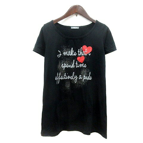 【中古】シネマクラブ CINEMACLUB チュニック カットソー プリント 半袖 ラメ M 黒 ブラック /MN ●RY レディース 【ベクトル 古着】 250502