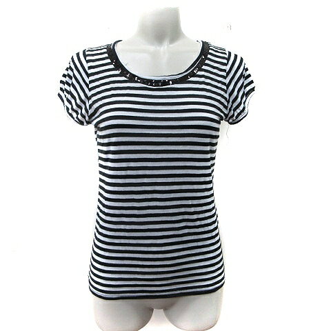 【中古】マダーアッカ mader Acca カットソー ボーダー 半袖 スパンコール F 黒 ブラック /YI レディース 【ベクトル 古着】 250515