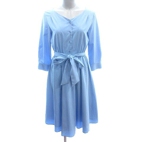 【中古】プロポーション ボディドレッシング PROPORTION BODY DRESSING シャツワンピース ひざ丈 ノーカラー 七分袖 ウエストマーク 1 XS 水色 ライトブルー /AU レディース 【ベクトル 古着】 250513