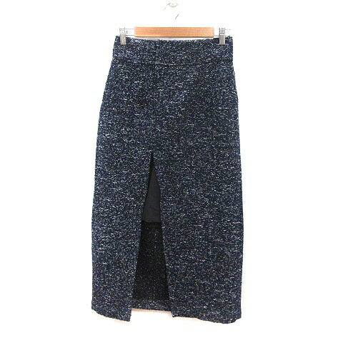 【中古】未使用品 ページボーイ PAGE BOY タイトスカート ロング スリット F 紺 ネイビー 白 ホワイト /MS レディース 【ベクトル 古着】 250520