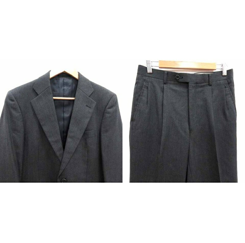 【中古】ギャルソンアダムス garcon adams スーツ セットアップ 上下 テーラードジャケット 総裏地 スラックスパンツ ストライプ ウール 90 M チャコールグレー /YK ●RY メンズ 【ベクトル 古着】 250525