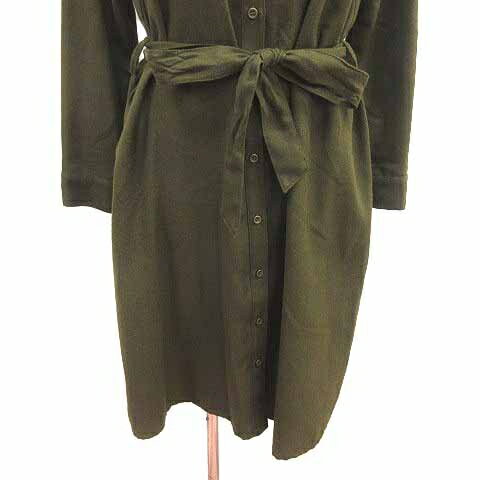 【中古】ジ エンポリアム THE EMPORIUM シャツワンピース ひざ丈 ウエストマーク 長袖 M 緑 グリーン /YK レディース 【ベクトル 古着】 250604