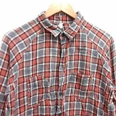 【中古】アレキサンダーリーチャン AlexanderLeeChang カジュアルシャツ チェック 長袖 2 M グレー 赤 レッド /YK メンズ 【ベクトル 古着】 250603