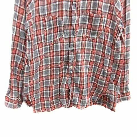 【中古】アレキサンダーリーチャン AlexanderLeeChang カジュアルシャツ チェック 長袖 2 M グレー 赤 レッド /YK メンズ 【ベクトル 古着】 250603