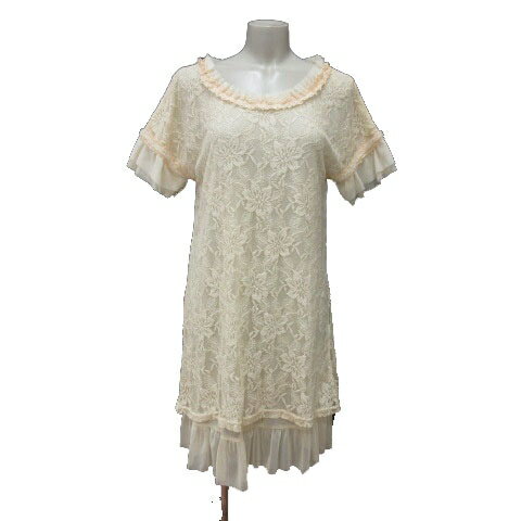 【中古】タケオキクチ ミクスパイス TK MIXPICE ワンピース ひざ丈 総レース フリル チュール 半袖 F ..