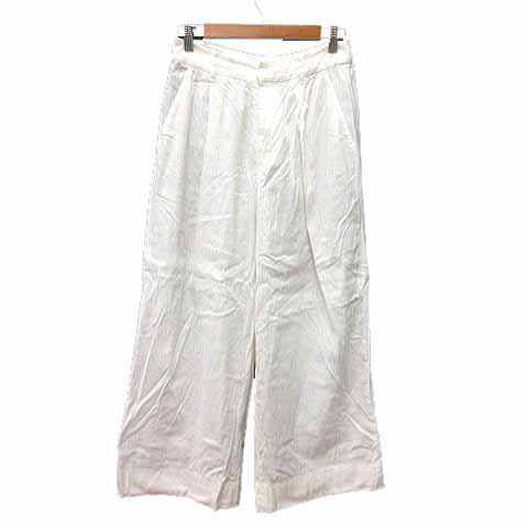 【中古】エル ELLE ワイドパンツ タック 麻 リネン 38 M 白 ホワイト /YK レディース 【ベクトル 古着】 250607(4)