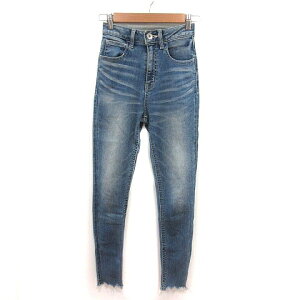 【中古】リエンダ rienda パンツ デニム ジーンズ スキニー ウォッシュ加工 ダメージ加工 24 青 ブルー /MS レディース 【ベクトル 古着】 250610