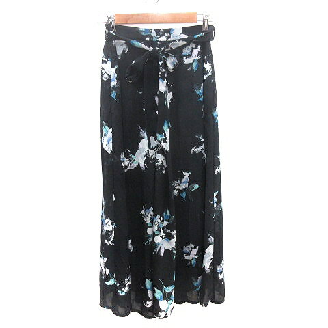 【中古】ビス ViS ワイドパンツ ガウチョ イージー 花柄 ウエストマーク F 黒 ブラック /AU レディース 【ベクトル 古着】 250612