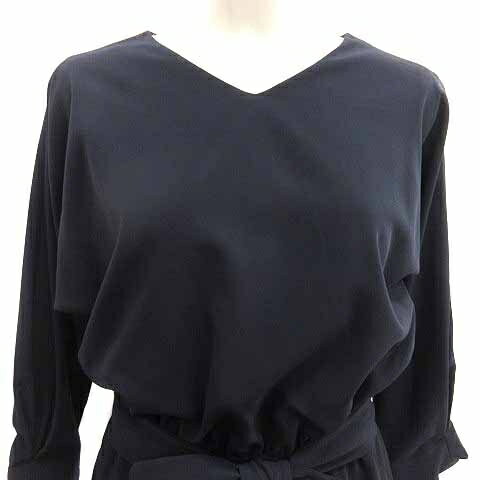 【中古】グリーンレーベルリラクシング ユナイテッドアローズ green label relaxing ワンピース ひざ丈 Vネック ウエストマーク ドルマンスリーブ 長袖 紺 ネイビー /YK レディース 【ベクトル 古着】 250613